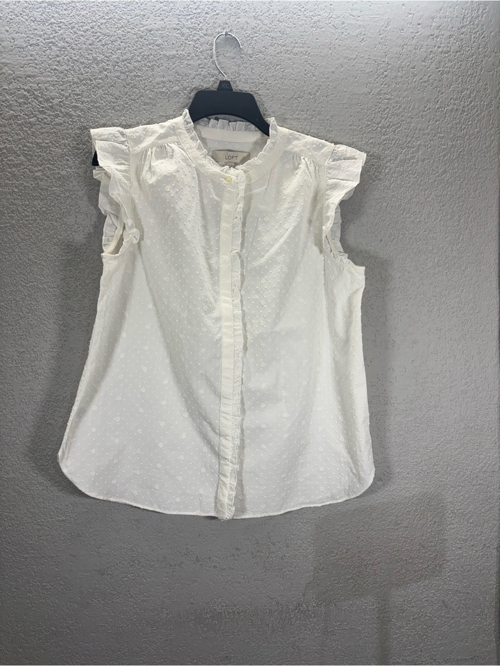 LOFT White Sleeveless Swiss Dot Ruffle Blouse